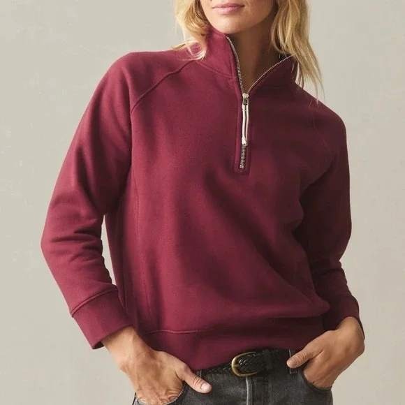 NEW American Giant Womens Midweight Half Zip Sweatshirt Top XS Red Burgundy USA - Picture 2 of 9